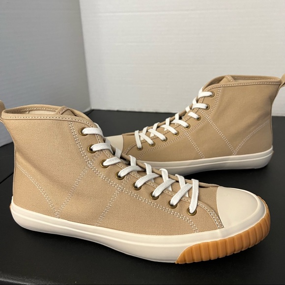 J.Crew Tan Canvas High Top Sneakers Shoes Sz 10 New - Picture 2 of 8